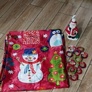 Vintage Holiday Bathroom Decor Santa Soap Dispenser & Shower Curtain With Rings